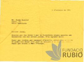 Carta emesa per Fernando Rubió Tudurí a Josep Roselló