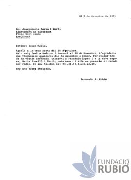 Carta emesa per Fernando Rubió Tudurí a Josep-Maria Serra i Martí