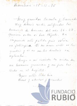 ENVIA COPIA DE LES MEMORIES 1936-1938" DE MARIANO RUBIO TUDURI"