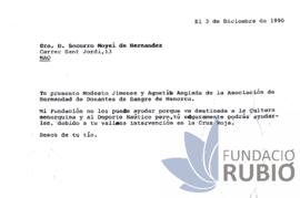 Carta emesa per Fernando Rubió Tudurí a Socorro Moysi de Hernández