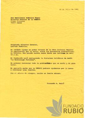 Carta de Fernando Rubió a Federico Mayor Zaragoza