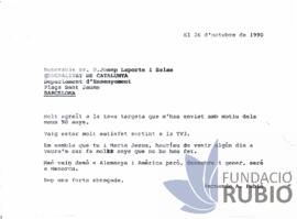 Carta emesa per Fernando Rubió Tudurí a Josep Laporte i Salas