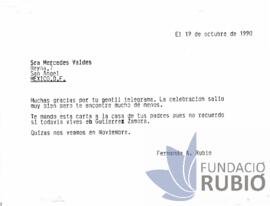 Carta emesa per Fernando Rubió Tudurí a Mercedes Valdés