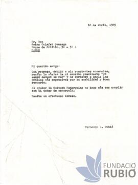 Carta emesa per Fernando Rubió Tudurí a Jaime Calafat Gonzaga