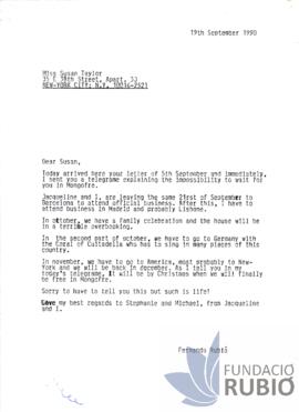 Carta emesa per Fernando Rubió Tudurí a Susan Taylor