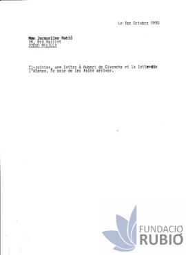 Carta emesa per Fernando Rubió Tudurí a Jacqueline Rubió