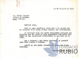 Carta emesa per Fernando Rubió Tudurí a David Llopart