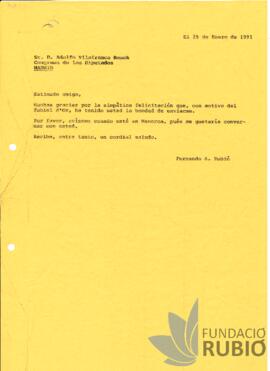Carta emesa per Fernando Rubió Tudurí a Adolfo Vilafranca Bosch