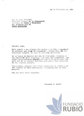 Carta emesa per Fernando Rubió Tudurí a Joan Granados