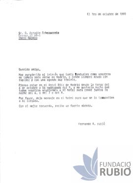 Carta emesa per Fernando Rubió Tudurí a Arcadio Echezarreta