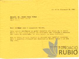 Carta emesa per Fernando Rubió Tudurí a Pedro Pons Vidal
