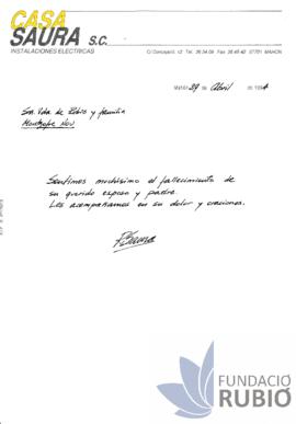 CONDOL PER LA MORT DE F.R.T.