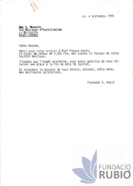 Carta emesa per Fernando Rubió Tudurí a S. Menache