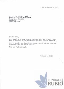 Carta emesa per Fernando Rubió Tudurí a J. M. Garrut i Romà