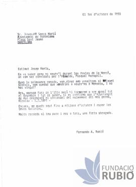 Carta emesa per Fernando Rubió Tudurí a Josep M. Serra Martí