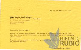 Carta emesa per Fernando Rubió Tudurí a Maria Jose Blanco