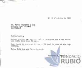 Carta emesa per Fernando Rubió Tudurí a Ramon Cavaller i Senyora