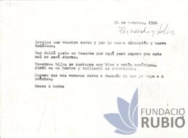 Carta emesa per Fernando Rubió Tudurí a Fernando Roselló Rubió