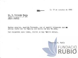 Carta emesa per Fernando Rubió Tudurí a Fernando Bauzà