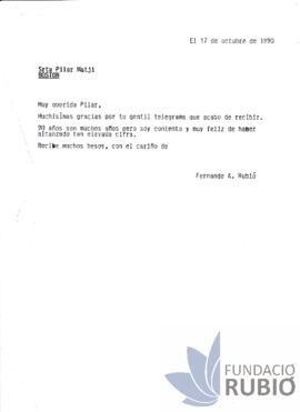 Carta emesa per Fernando Rubió Tudurí a Pilar Matji
