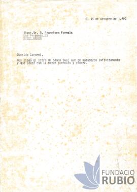 Carta emesa per Fernando Rubió Tudurí a Francisco Fornals
