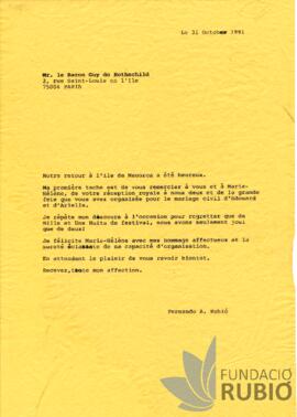 Carta emesa per Fernando Rubió Tudurí a Guy de Rothschild