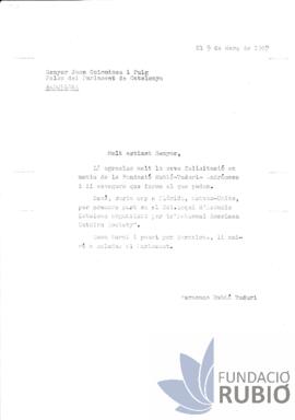 Carta emesa per Fernando Rubió Tudurí a Joan Colomines i Puig