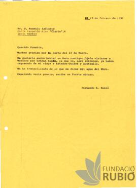 Carta emesa per Fernando Rubió Tudurí a Eusebio Lafuente