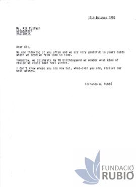 Carta emesa per Fernando Rubió Tudurí a Kit Colfach