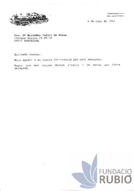 Carta emesa per Fernando Rubió Tudurí a Mercedes Tudurí de Alias
